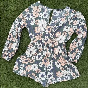 Papaya Floral Romper - Green, Pink, White